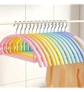 LumiHom 14 Pack Multi Color Wire Hangers with Plastic Coating, Curved Non Slip No Bump Clothes Ha...