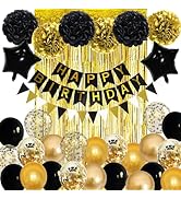 Black and Gold Birthday Decorations, Gold Black Foil Confetti Birthday Balloons Black Foil Balloo...