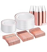 WELLIFE 300 PCS Rose Gold Dinnerware Set for 50 Guests, Valentine's Day Plates, 50 Dinner Plates,...