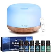 ASAKUKI Home Aromatherapy Starter Kit, 500ml Essential Oil Diffuser & 6 Well-Being Essential Oil ...