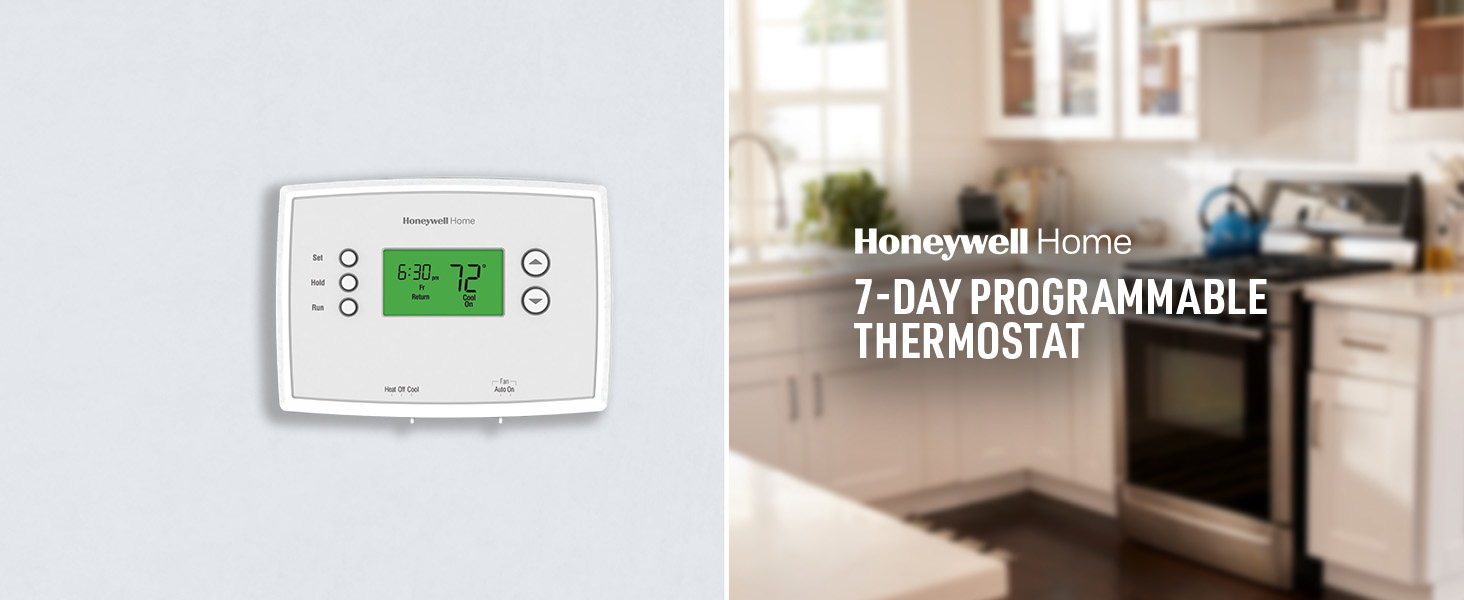 7-Day Programmable Thermostat on kitchen wall