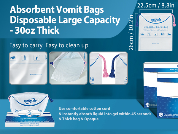 Absorbent Vomit Bags Disposable Large Capacity - 30oz