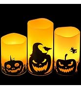 Eldnacele Halloween Flameless Candles, LED Flickering Battery Pillar Candles with 6H Timer and Pu...