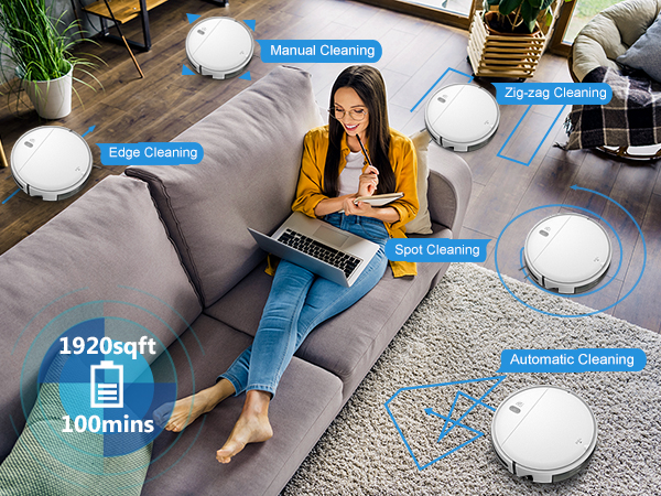 4 High-Efficiency Cleaning Modes,Auto/Spot /Edge/Zig-zag cleaning