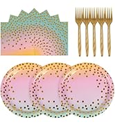 75PCS Paper Plates and Napkins Set - Colourful and Gold Dot Disposable Party Dinnerware Includes ...