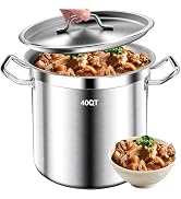 Large Stock Pot - Stainless Steel Stockpot with Lid - Heavy Duty Tri-Ply Bottom Commercial Grade ...