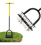 Manual Lawn Aerator Tool, Heavy Duty Yard Aerator with 17 Steel Spikes, 39" T-Handle Aerators for...