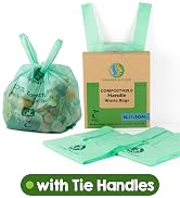 GREENER WALKER 100% Compostable Trash Bags with Tie Handles, 1.6 Gallon-150Bags, Food Scrap Kitch...