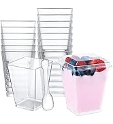 SHOPDAY 5oz Plastic Dessert Cups with Lids 100 Pack Small Clear Square Parfait Cups with Spoons, ...