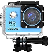 VEMONT Action Camera, 1080P 12MP Sports Camera Full HD 2.0 Inch Action Cam 30m/98ft Underwater Wa...