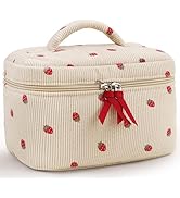 Prite Large Travel Quilted Makeup Bag for Women Floral Cotton Cosmetic Bag Coquette Aesthetic Flo...