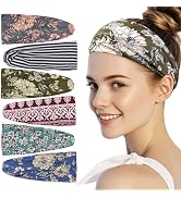 HFZRZFH 6 Pack Boho Headbands for Women, Stretchy Non Slip Cloth Headbands with Twisted Knot, Cut...