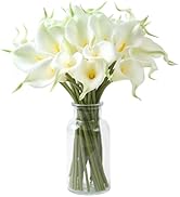 SITUMEIZI 24 PCS White Fake Flowers Artificial Calla Lily Silk Flowers Real Touch for Home Kitche...