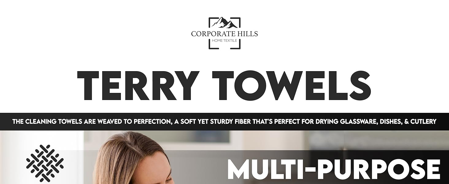 Terry towel cleaning cloths, bar mops, kitchen & bar rags, 100% cotton terry towels.