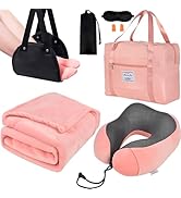 Travel Pillow and Blanket Set & Foot Rest, Memory Foam Neck Pillow Airplane Blanket & Airplane Fo...
