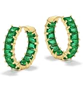 Lourny Crystal Hoop Earrings for Women, 18K Gold Plated Chunky CZ Hypoallergenic Trendy Lightweig...