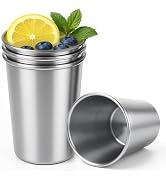 Cafezi 16 oz Stainless Steel Cups 4 Pack, Stackable Metal Drinking Glasses, Unbreakable & Shatter...