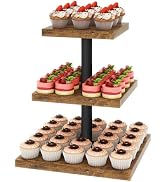 IBUYKE 3 Tier Cupcake Stand,Wood Durable Cupcake Tower,Square Serving Dessert Display Stand,Cupca...