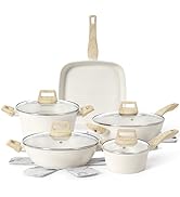 13Pcs Pots and Pans Set, Nonstick Cookware Sets, White Granite Induction Cookware Non Stick Cooki...