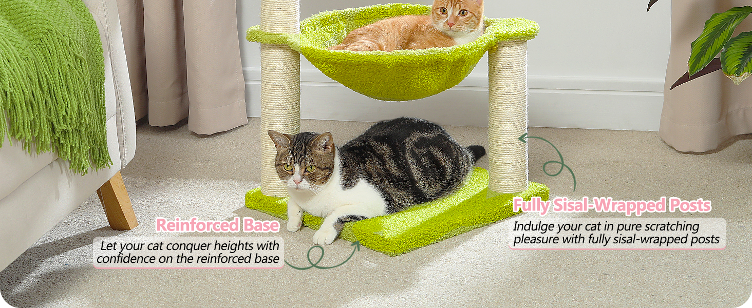 MUTTROS Cat Tree, 2 sisal posts + fur toy ball, stimulates natural feline instincts