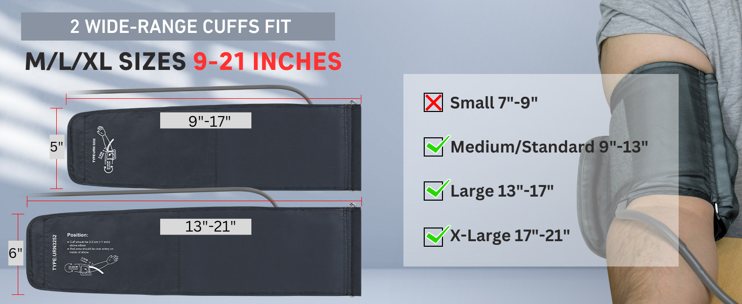 2 Wide-Range Cuffs Fit 9-21 Inches