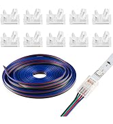 4Pin LED Strip Connectors Solderless 10 Pcs with 16.4ft Extension Cable 4 Conductor for Waterproo...