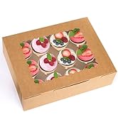 Jucoan 20 Pack Cupcake Boxes, 12 Counts Dozen Cupcake Containers with Window and Insert, Brown Ba...