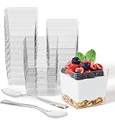 Exquisite Mini Dessert Cups with Spoons 400 Pcs - 3.6 Oz Square Dessert Cups With Tasting Spoons ...