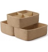 Small Baskets for Organizing, Woven Storage Basket Shelf Baskets, Brown | 3 Pack Storage Bins,11....