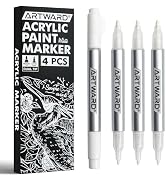 ARTWARD White Acrylic Paint Markers 4 Pack, Dual Tip 0.7mm & 3mm Acrylic Paint Pens, for Rock, Wo...