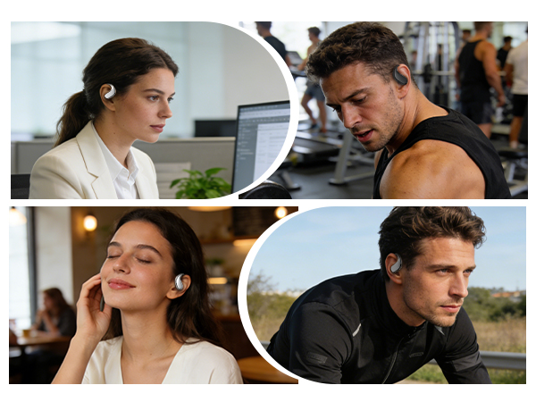 This pair of open-ear earbuds is ideal for workouts, outdoor activities, and office communication.