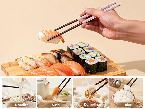 Reusable Wooden Chopsticks Set with Ceramic Chopstick Rests