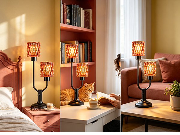 2-Light Cylinder Glass Table Lamp