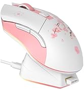 DAREU Sakura Pink Wireless Gaming Mouse with Charging Dock Rechargeable RGB,12K DPI,7 Programmabl...