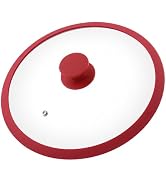 Antrader 10.5 Inch Tempered Glass Lid with Heat Resistant Silicone Rim,Red | Heat-Resistant Clear...