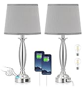 Bedrooms Touch Control Bedside Lamp with USB C+A, 3 Way Dimmable Nightstand Lamps with USB Port, ...