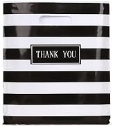 Daarcin 100pcs 16x18in Large Black and White Stripes Thank You Merchandise Bags,Die Cut Plastic S...