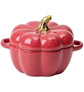 Justup Dutch Oven Pot with Lid, Pumpkin Pottery Dessert Saucepan, Mini Baking Dish Cute Pumpkin B...