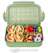 Itopor Bento Lunch Box for Kids & Adults, 46 oz, 3 Compartments, Green | Wheat Straw, Green Kids ...