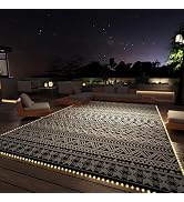 MontVoo-Outdoor Rug Carpet 6x9 ft for Patio RV Camping with Led Strip Lights Waterproof Plastic S...