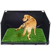 High Walls Dog Pee Pad Holder with Artificial Grass-Foldable Indoor Dog Potty Tray,Waterproof Pee...