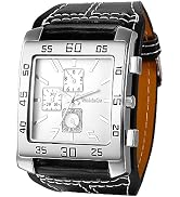 Avaner Men's Square Watch, Oversize Steampunk Watch, Leather Strap Big Face Watch