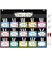 REGELETO Class Jobs Pocket Chart with 70 Colorful Dry Erase Cards and 3 Hooks,Class Management Ed...