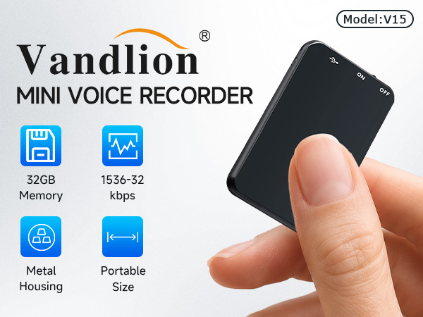 vandlion voice recorder 32gb memory 1536kbps metal housing portable