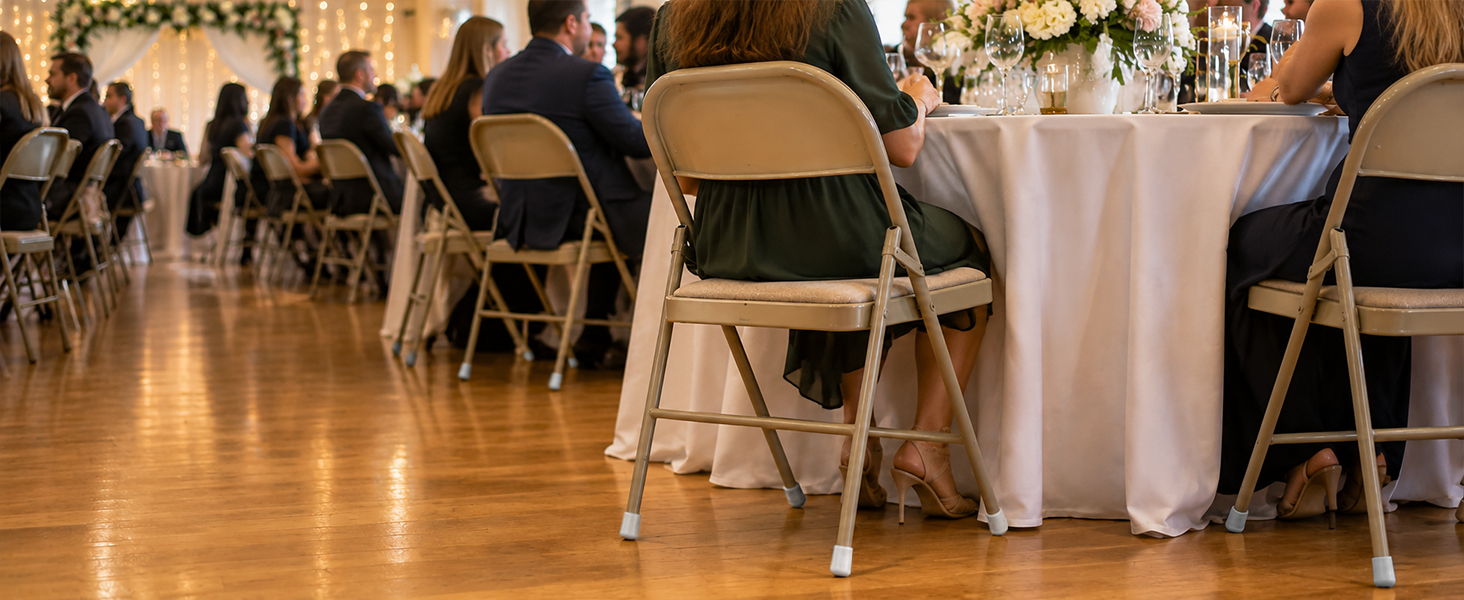 Gluposti - Folding Chair Leg Caps at Wedding Reception