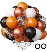 OuMuaMua Halloween Party Balloons Decorations, 60 Pcs 12 inch Black Orange Balloons White Confett...