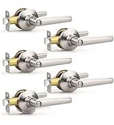 Brotima 5 Pack Privacy Brushed Nickel Door Handles, Door Lever with Door Knobs Indoor for Bedroom...