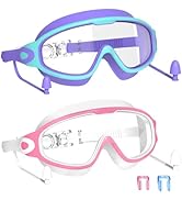 YLKJSWIM Swim Goggles for Kids 3-15 with Earplugs Large Frame Anti-Fog/UV Swimming Goggles for Bo...