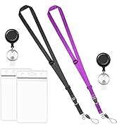 AMUU Lanyard with ID Badge Holder Badge Reel Black Purple Office Safety Cruise lanyards Adjustabl...