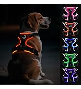 Joytale Light Up Dog Harness, No Pull Dog Harness USB Rechargeable for Night Walking with 3 Light...